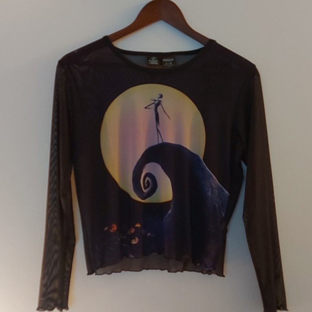 NWT Cakeworthy X Disney Nightmare Before Christmas Sheer Lettuce Hem Long Sleeve - Picture 2 of 9